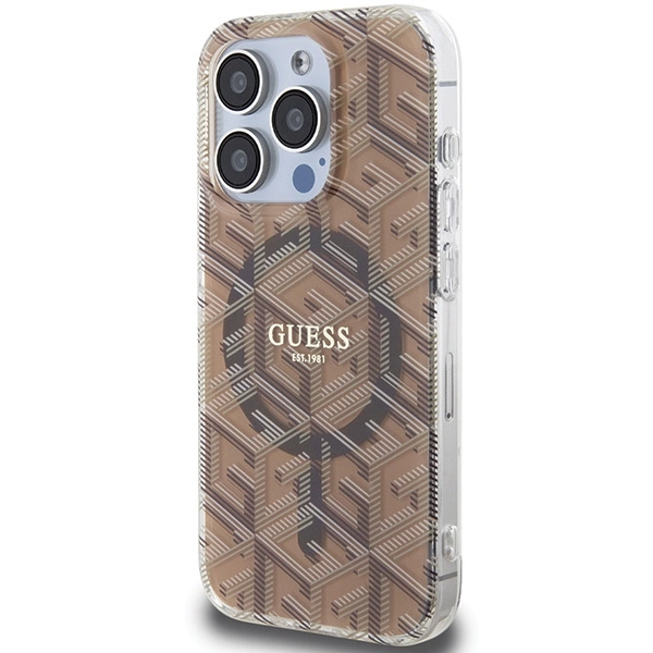 Etui Guess IML GCube MagSafe na iPhone 15 Pro - brązowe