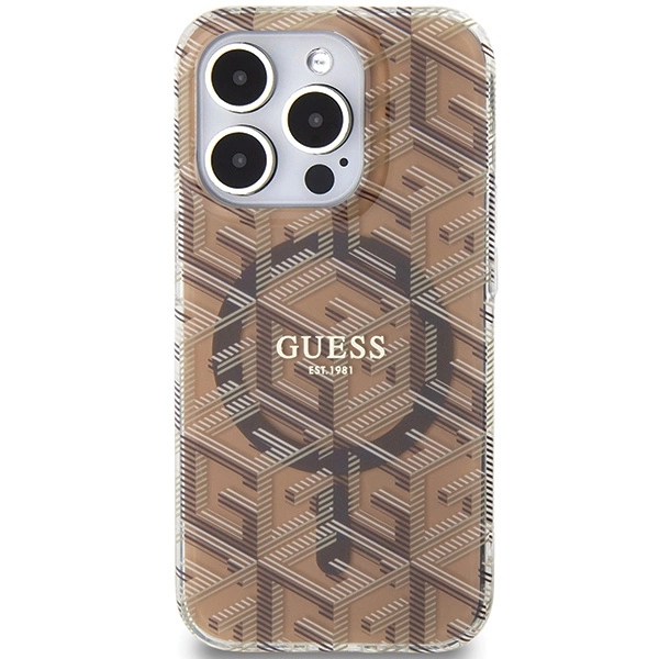 Etui Guess IML GCube MagSafe na iPhone 15 Pro - brązowe