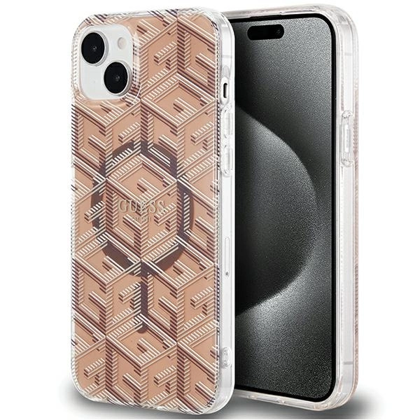 Etui Guess IML GCube MagSafe na iPhone 15 Plus / 14 Plus - brązowe