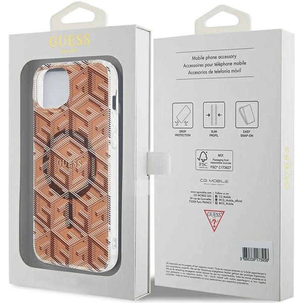 Etui Guess IML GCube MagSafe na iPhone 15 Plus / 14 Plus - brązowe