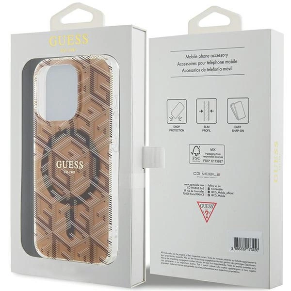 Etui Guess IML GCube MagSafe na iPhone 15 Pro Max - brązowe
