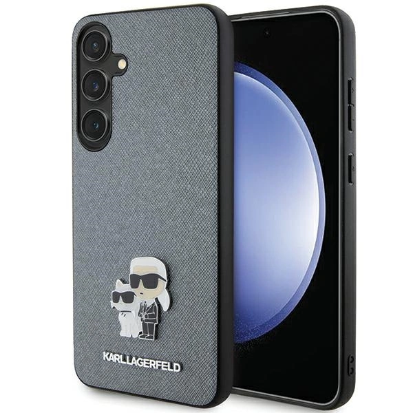 Etui Karl Lagerfeld Saffiano Karl&Choupette Metal Pin na Samsung Galaxy S24+ - szare
