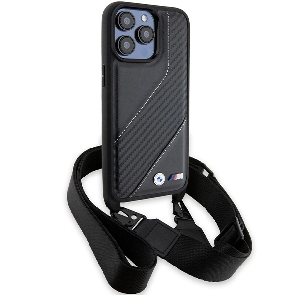 Etui BMW M Edition Carbon Stripe & Strap na iPhone 15 Pro Max - czarne