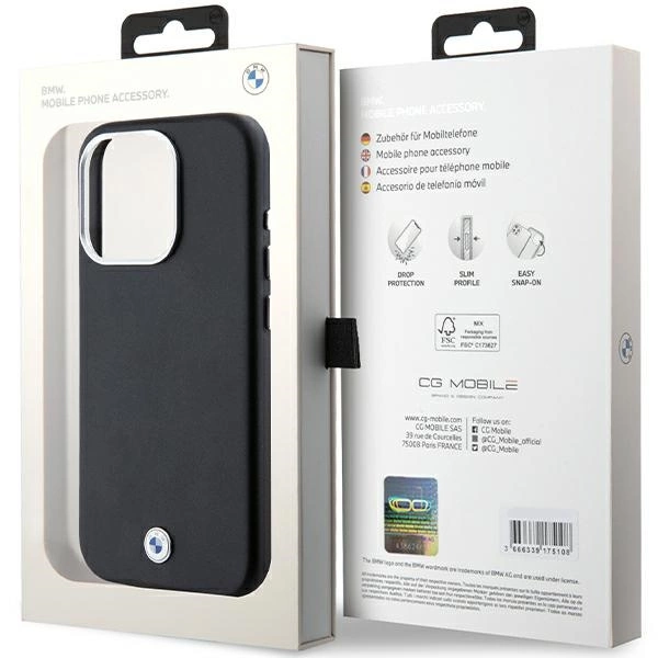 Etui BMW Signature Wrapped Metal MagSafe na iPhone 15 Pro - czarne
