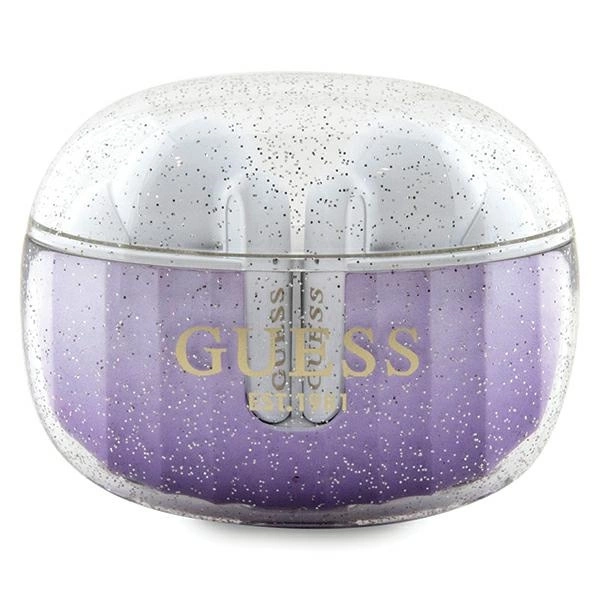 Słuchawki Bluetooth TWS Guess Glitter Gradient ze stacją dokującą - fioletowe