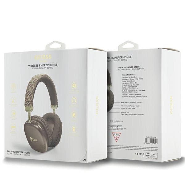 Słuchawki nauszne Bluetooth Guess GCube Metallic Script Logo - brązowe