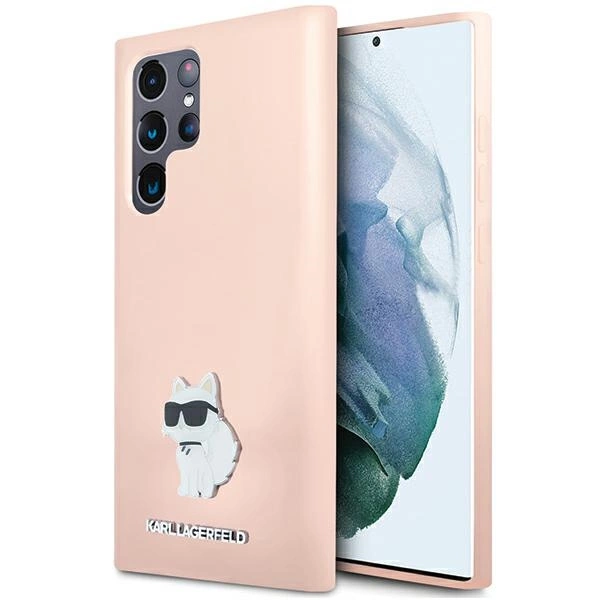 Etui Karl Lagerfeld Silicone Choupette Metal Pin na Samsung Galaxy S23 Ultra - różowe