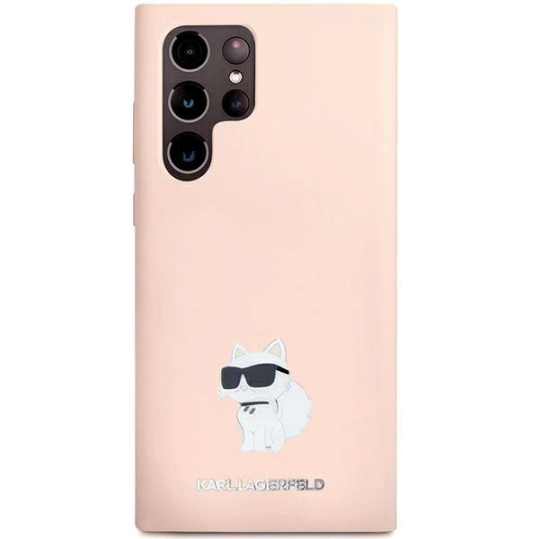 Etui Karl Lagerfeld Silicone Choupette Metal Pin na Samsung Galaxy S23 Ultra - różowe