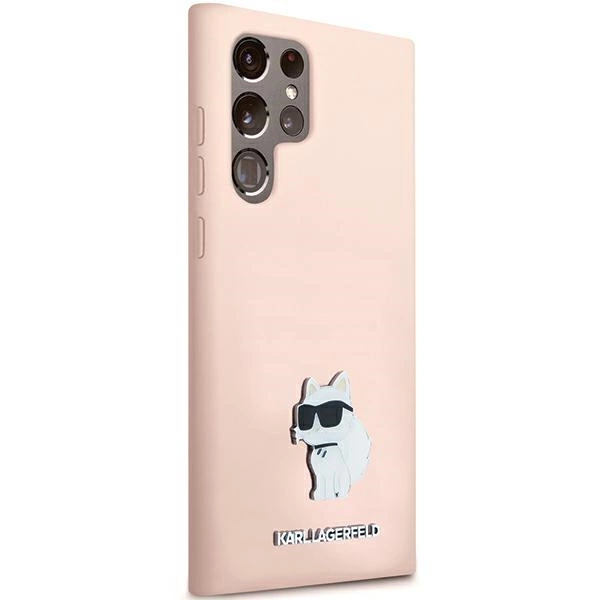 Etui Karl Lagerfeld Silicone Choupette Metal Pin na Samsung Galaxy S23 Ultra - różowe