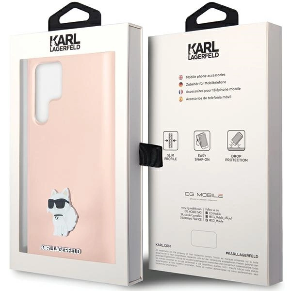 Etui Karl Lagerfeld Silicone Choupette Metal Pin na Samsung Galaxy S23 Ultra - różowe