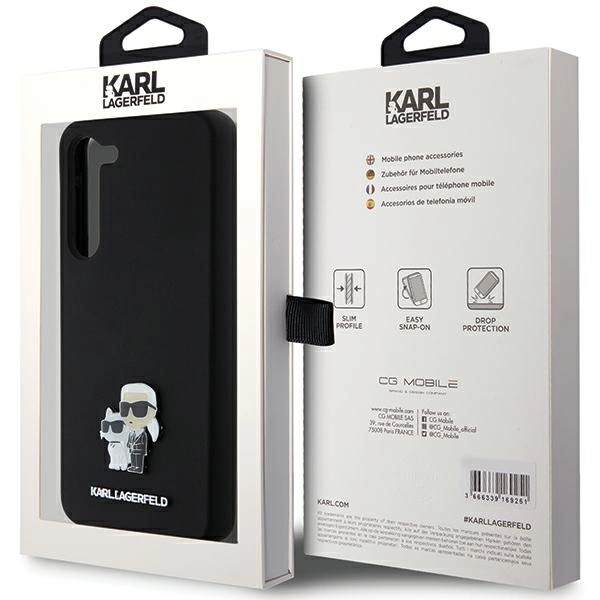 Etui Karl Lagerfeld Silicone Karl&Choupette Metal Pin na Samsung Galaxy S23+ - czarne