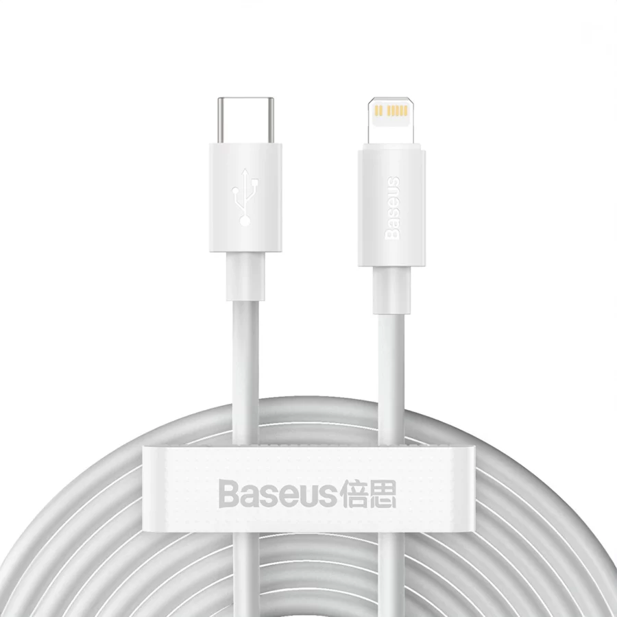 Kabel Baseus Simple Wisdom Lightning / USB-C 20W 1.5 m 2 szt. - biały