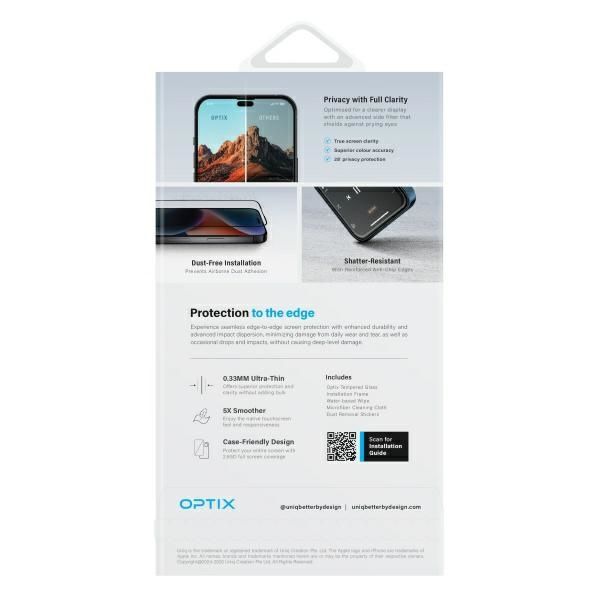 UNIQ Optix Privacy iPhone 16 Plus / 15    Plus / 14 Pro Max 6.7" prywatyzujące szkło hartowane z aplikatorem