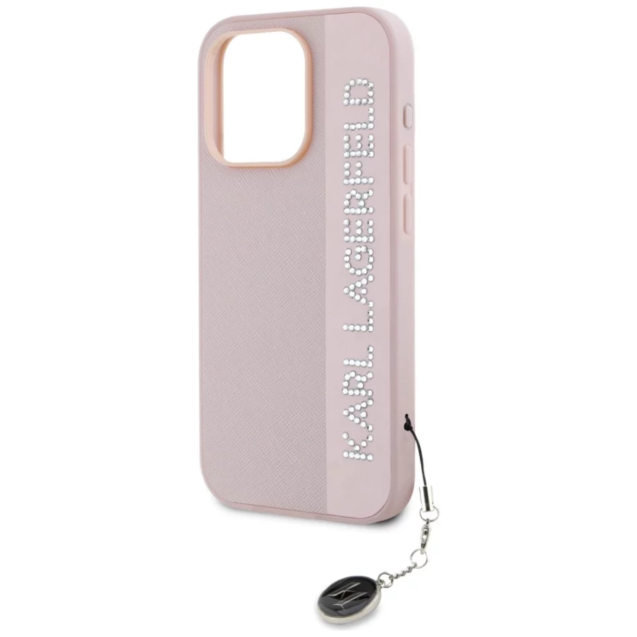 Etui Karl Lagerfeld Saffiano Rhinestones & Charm na iPhone 15 Pro - różowe