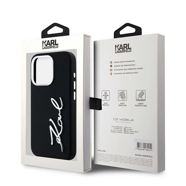 Etui Karl Lagerfeld Silicone Metal Script Logo na iPhone 15 Pro - czarne