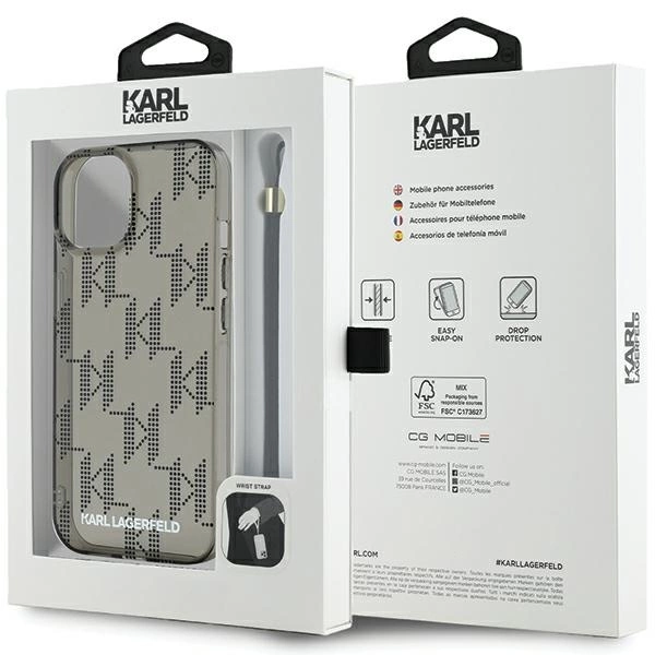 Etui Karl Lagerfeld IML Mono KL Pattern & Cord na iPhone 15 / 14 / 13 - czarne