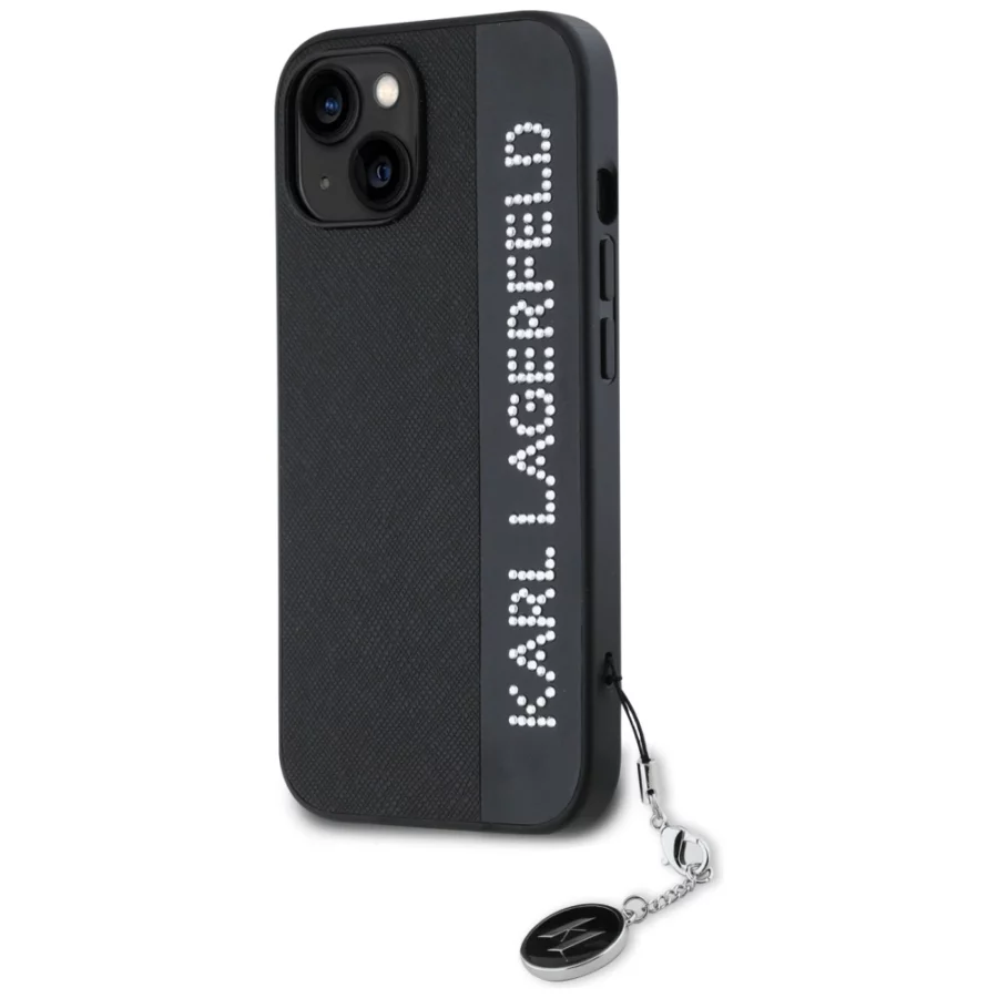 Etui Karl Lagerfeld Saffiano Rhinestones & Charm na iPhone 15 / 14 / 13 - czarne
