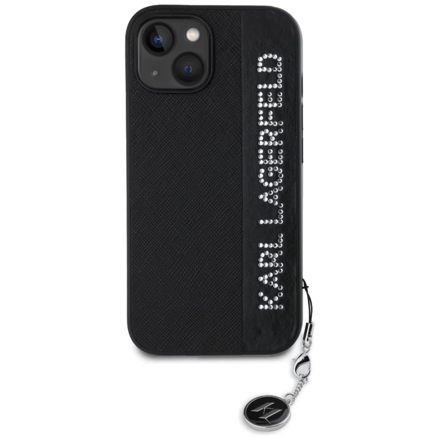 Etui Karl Lagerfeld Saffiano Rhinestones & Charm na iPhone 15 / 14 / 13 - czarne