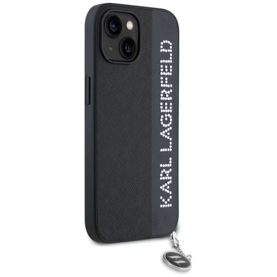 Etui Karl Lagerfeld Saffiano Rhinestones & Charm na iPhone 15 / 14 / 13 - czarne