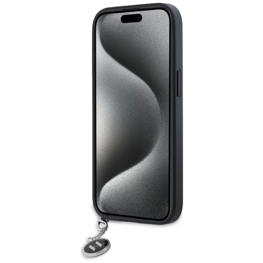 Etui Karl Lagerfeld Saffiano Rhinestones & Charm na iPhone 15 / 14 / 13 - czarne
