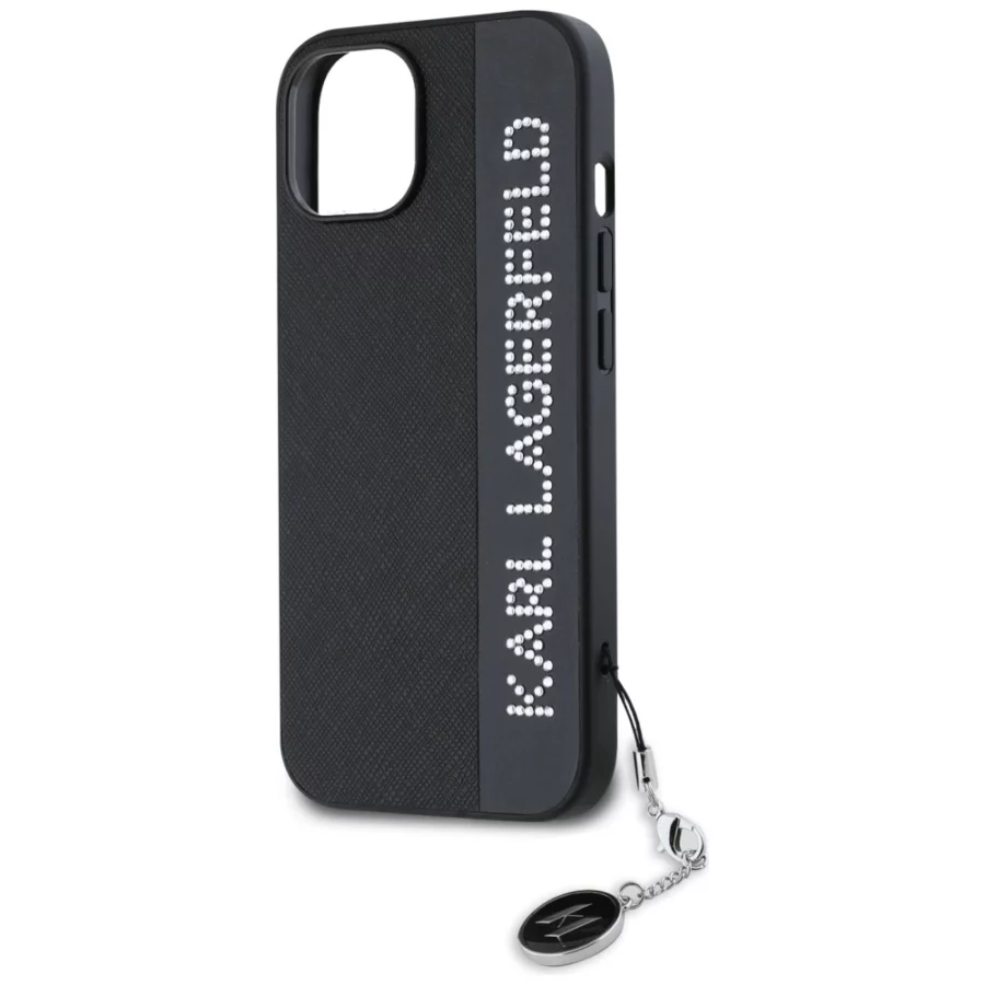 Etui Karl Lagerfeld Saffiano Rhinestones & Charm na iPhone 15 / 14 / 13 - czarne