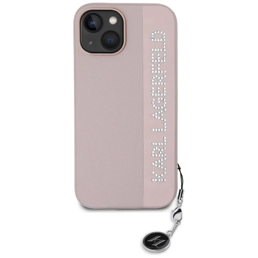 Etui Karl Lagerfeld Saffiano Rhinestones & Charm na iPhone 15 / 14 / 13 - różowe