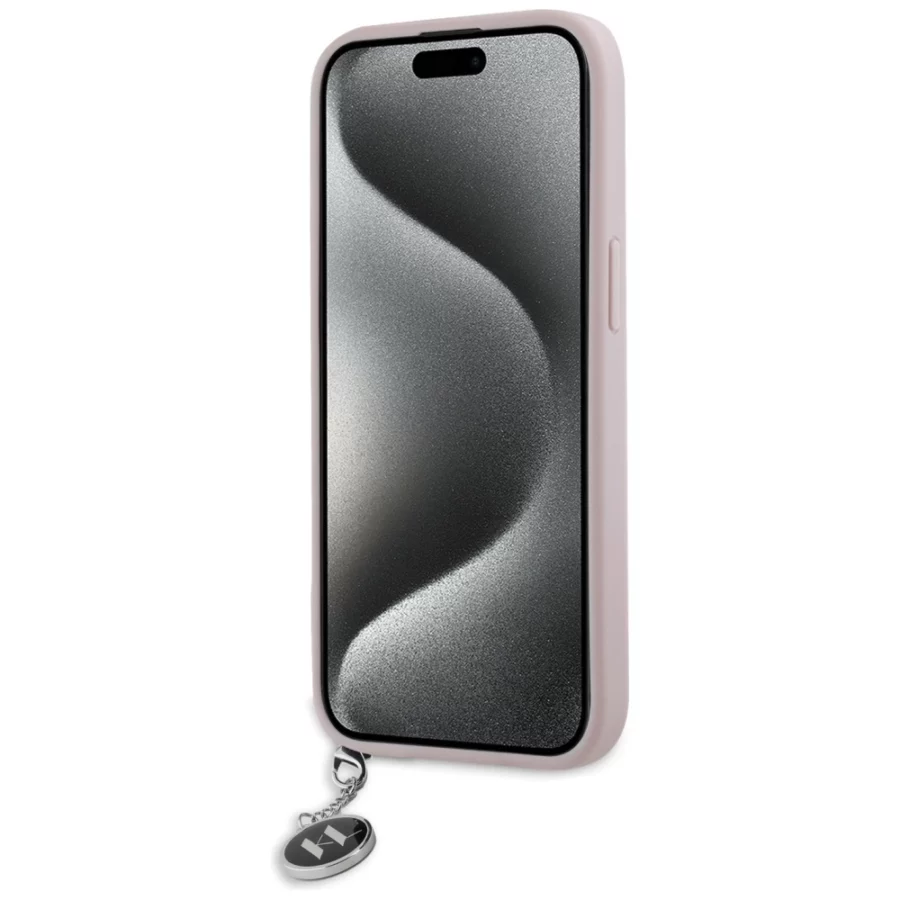 Etui Karl Lagerfeld Saffiano Rhinestones & Charm na iPhone 15 / 14 / 13 - różowe