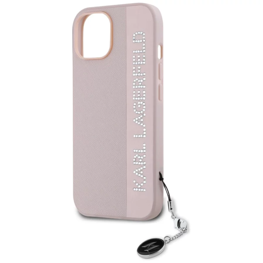Etui Karl Lagerfeld Saffiano Rhinestones & Charm na iPhone 15 / 14 / 13 - różowe