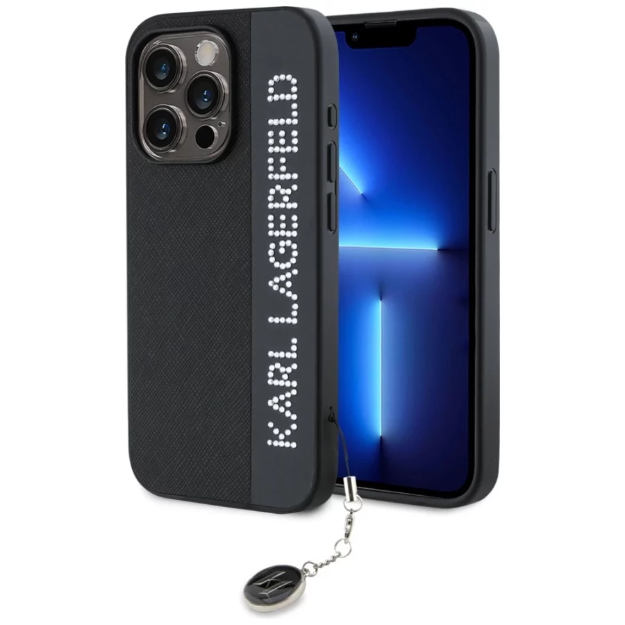 Etui Karl Lagerfeld Saffiano Rhinestones & Charm na iPhone 15 Pro Max - czarne