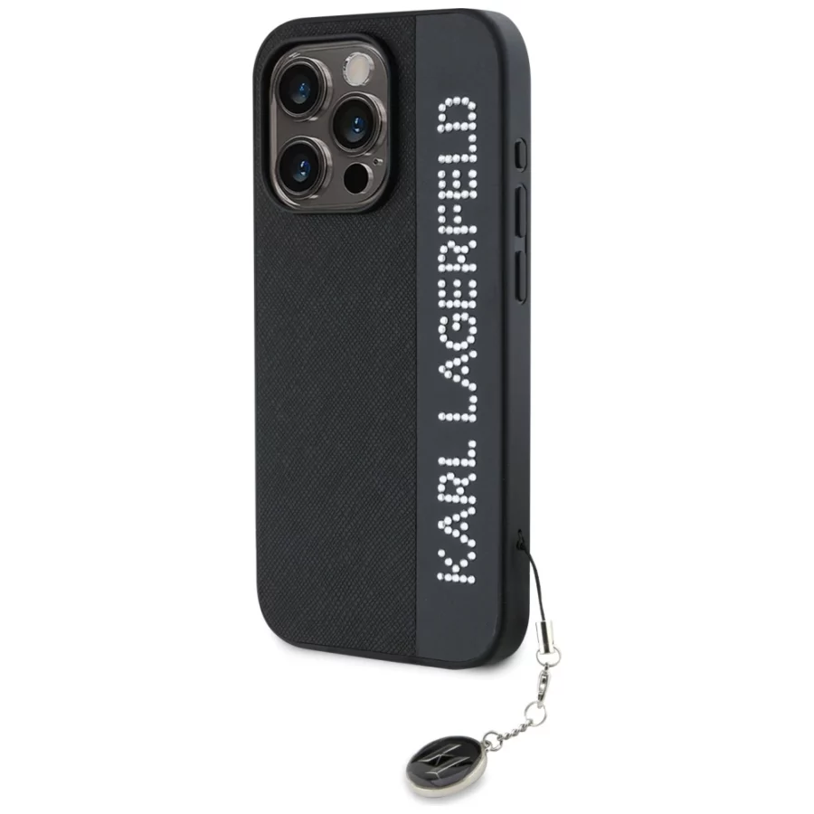 Etui Karl Lagerfeld Saffiano Rhinestones & Charm na iPhone 15 Pro Max - czarne