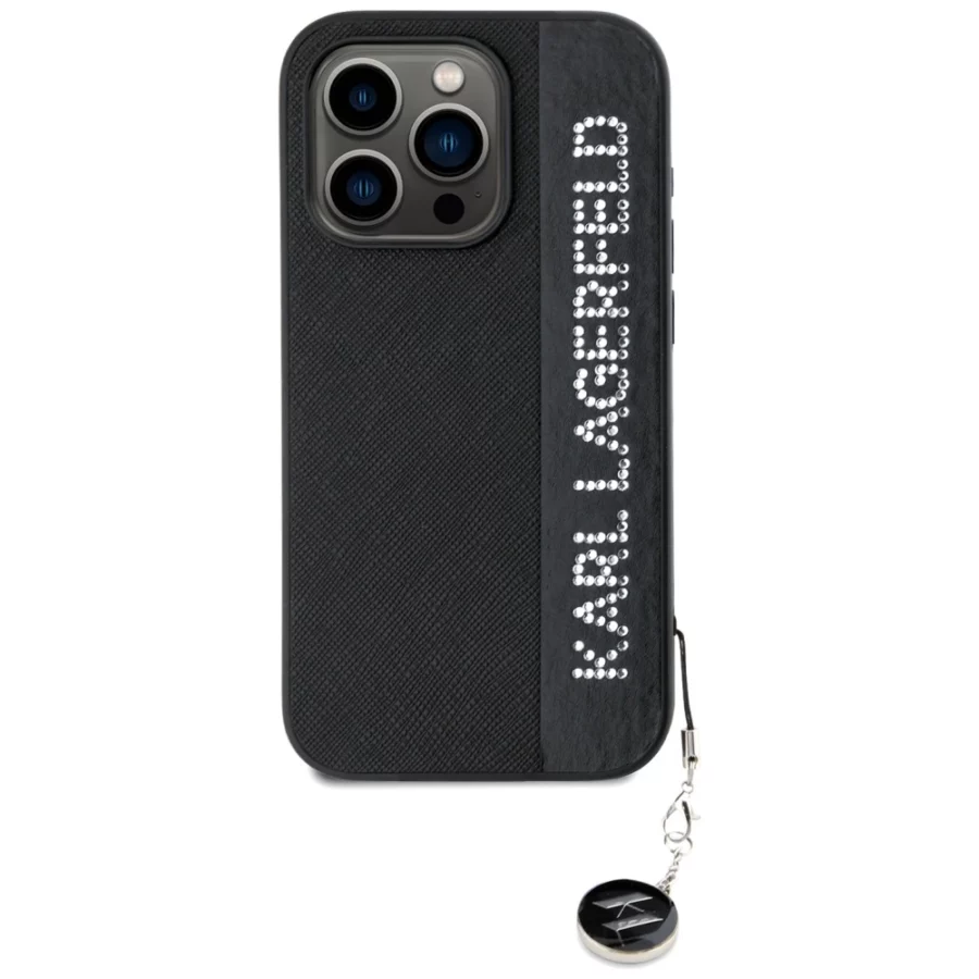 Etui Karl Lagerfeld Saffiano Rhinestones & Charm na iPhone 15 Pro Max - czarne