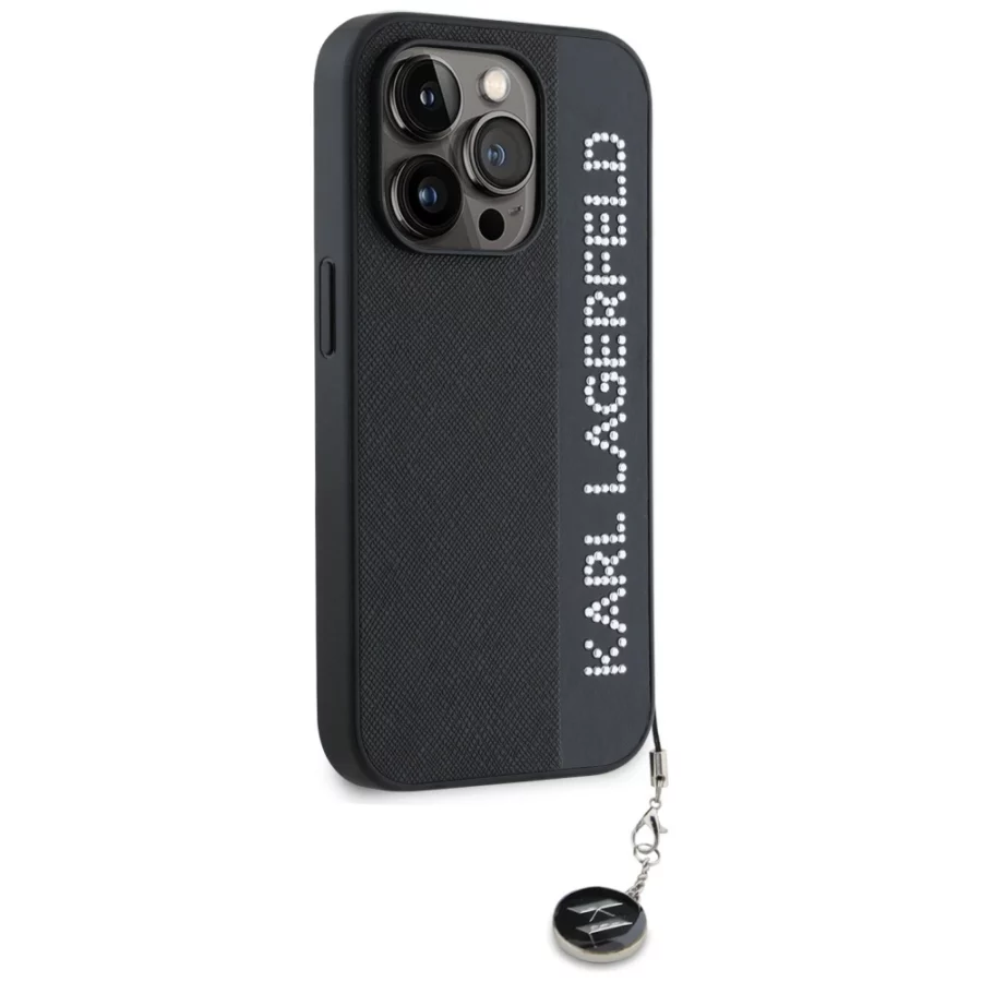 Etui Karl Lagerfeld Saffiano Rhinestones & Charm na iPhone 15 Pro Max - czarne