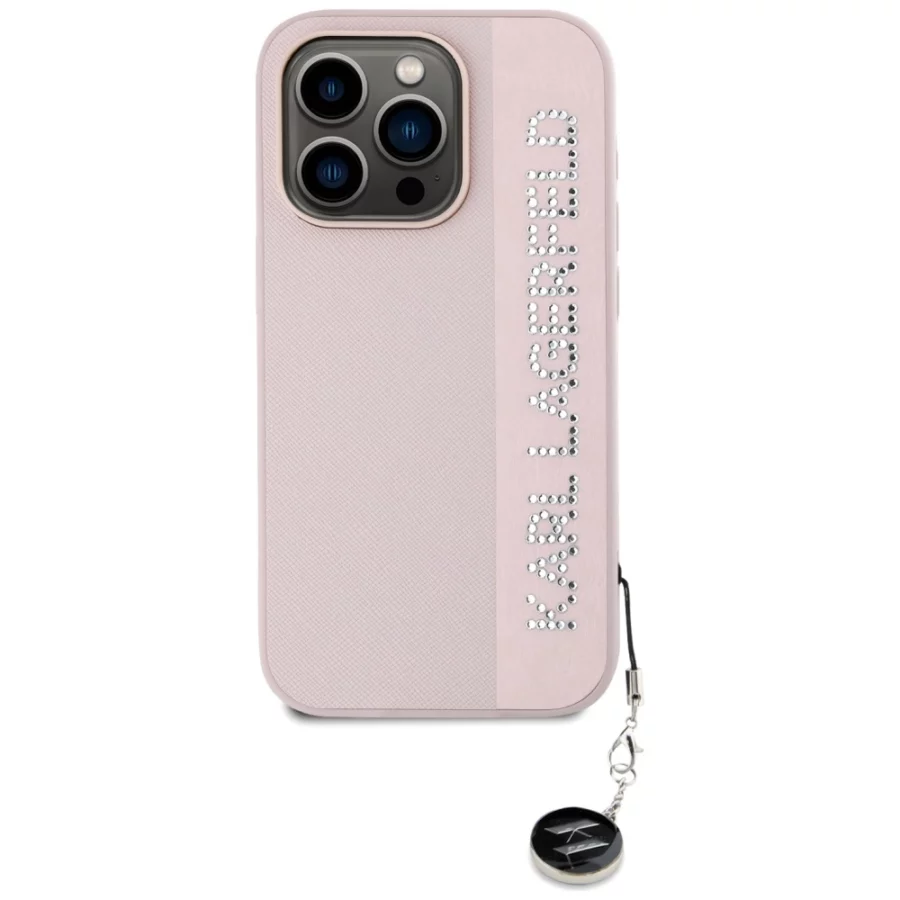 Etui Karl Lagerfeld Saffiano Rhinestones & Charm na iPhone 15 Pro Max - różowe