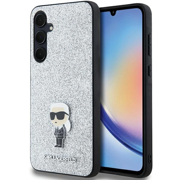 Etui Karl Lagerfeld Fixed Glitter Ikonik Logo Metal Pin na Samsung Galaxy A35 - srebrne