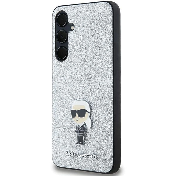 Etui Karl Lagerfeld Fixed Glitter Ikonik Logo Metal Pin na Samsung Galaxy A35 - srebrne