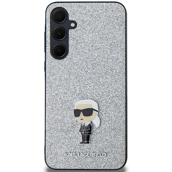 Etui Karl Lagerfeld Fixed Glitter Ikonik Logo Metal Pin na Samsung Galaxy A35 - srebrne