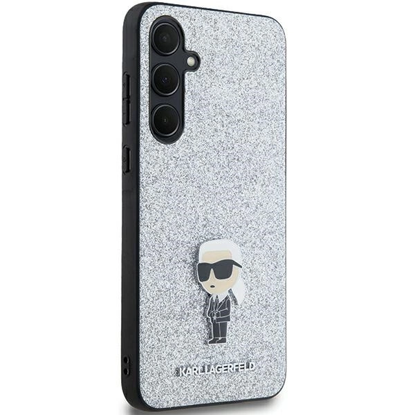 Etui Karl Lagerfeld Fixed Glitter Ikonik Logo Metal Pin na Samsung Galaxy A35 - srebrne