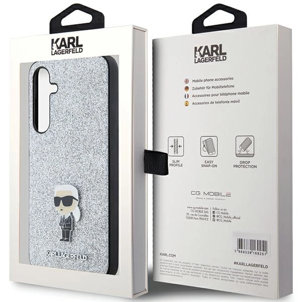 Etui Karl Lagerfeld Fixed Glitter Ikonik Logo Metal Pin na Samsung Galaxy A35 - srebrne
