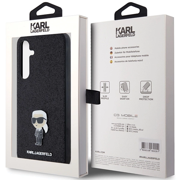 Etui Karl Lagerfeld Fixed Glitter Ikonik Logo Metal Pin na Samsung Galaxy A35 - czarne