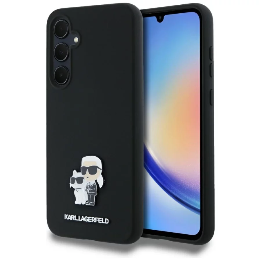 Etui Karl Lagerfeld Silicone Karl&Choupette Metal Pin na Samsung Galaxy A35 - czarne