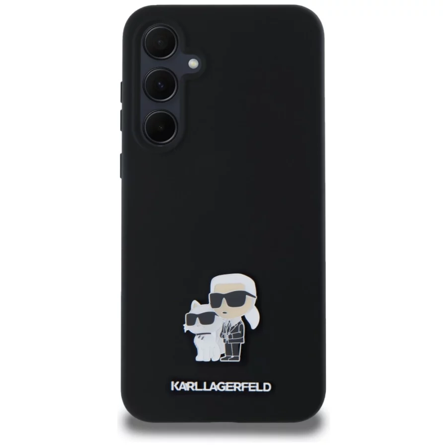Etui Karl Lagerfeld Silicone Karl&Choupette Metal Pin na Samsung Galaxy A35 - czarne