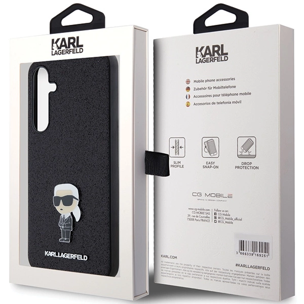 Etui Karl Lagerfeld Fixed Glitter Ikonik Logo Metal Pin na Samsung Galaxy A55 - czarne
