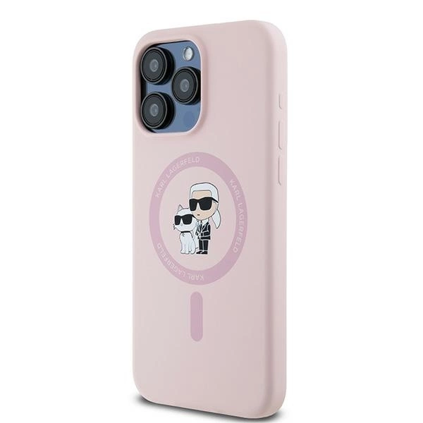 Etui Karl Lagerfeld Silicone Karl&Choupette MagSafe na iPhone 15 Pro - różowe