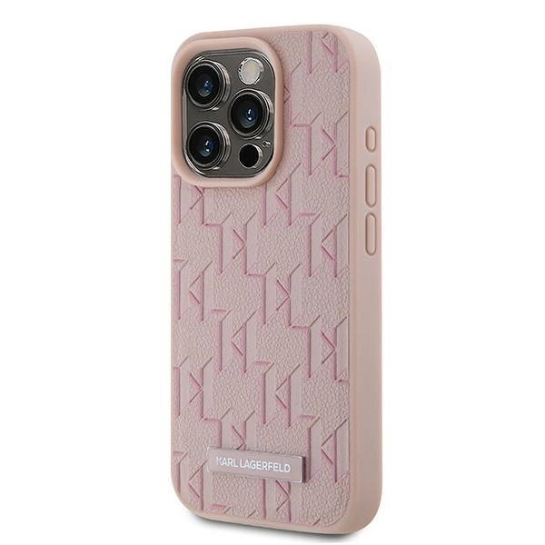 Etui Karl Lagerfeld Leather Monogram Metal Logo na iPhone 15 Pro Max - różowe