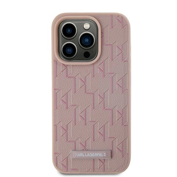 Etui Karl Lagerfeld Leather Monogram Metal Logo na iPhone 15 Pro Max - różowe
