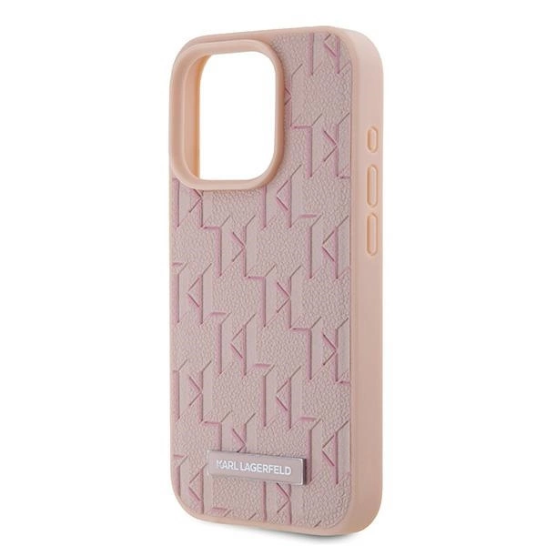 Etui Karl Lagerfeld Leather Monogram Metal Logo na iPhone 15 Pro Max - różowe