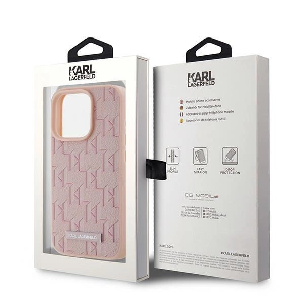 Etui Karl Lagerfeld Leather Monogram Metal Logo na iPhone 15 Pro Max - różowe