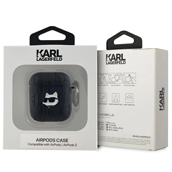 Etui Karl Lagerfeld Monogram Choupette Head na AirPods 1 / 2 - czarne