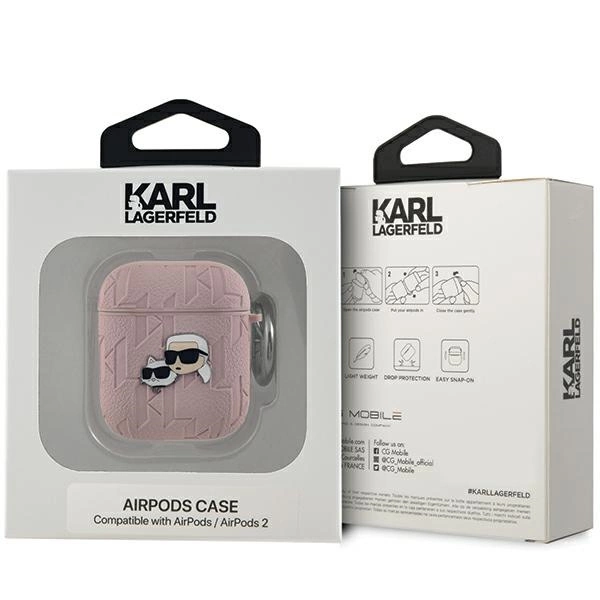 Etui Karl Lagerfeld Monogram Karl & Choupette Head na AirPods 1 / 2 - różowe