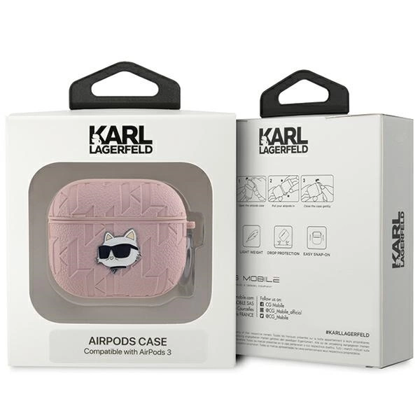Etui Karl Lagerfeld Monogram Choupette Head na AirPods 3 - różowe
